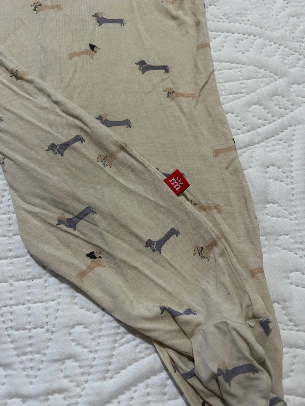Magnetic Me - Beige Weiner Puppy Print Footed One-Piece Sz: 3-6M (12-16lbs)